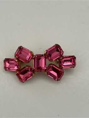 Victorian Era Brooch with Sparkling Pink Emerald-cut Glass Stones